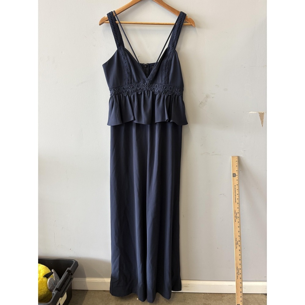 BCBGMAXAZRIA Dress Womens M‎ Blue Ruffle Lace Waist V Neck Maxi Evening Gown